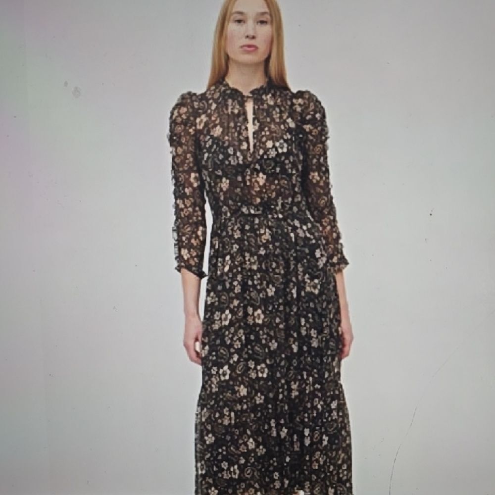 Ulla Johnson Black Floral Sheer Long Sleeve Maxi Dress